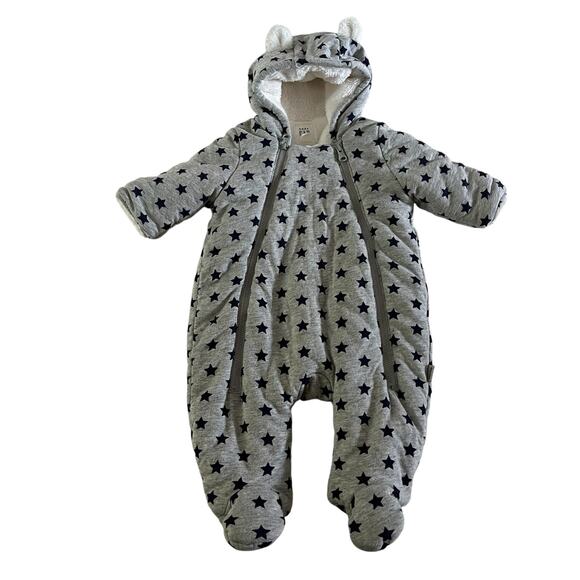 Baby Gap Sherpa Lined Grey Snowsuit Stars Bear Ears 0-3 Months - Picture 1 of 9